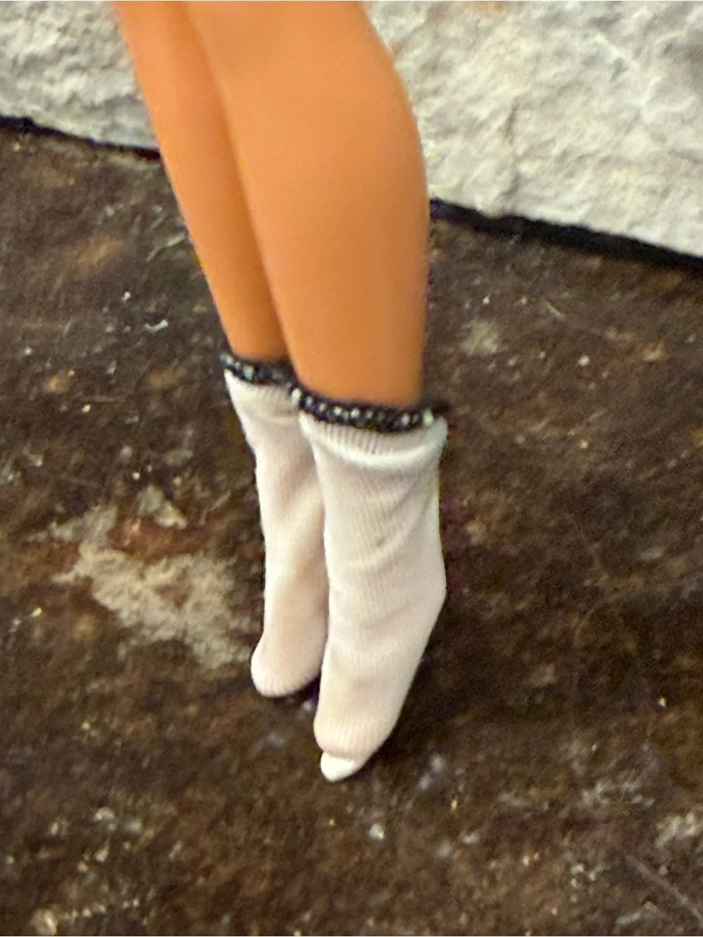 Barbie Vintage white socks black thread & black leg warmers